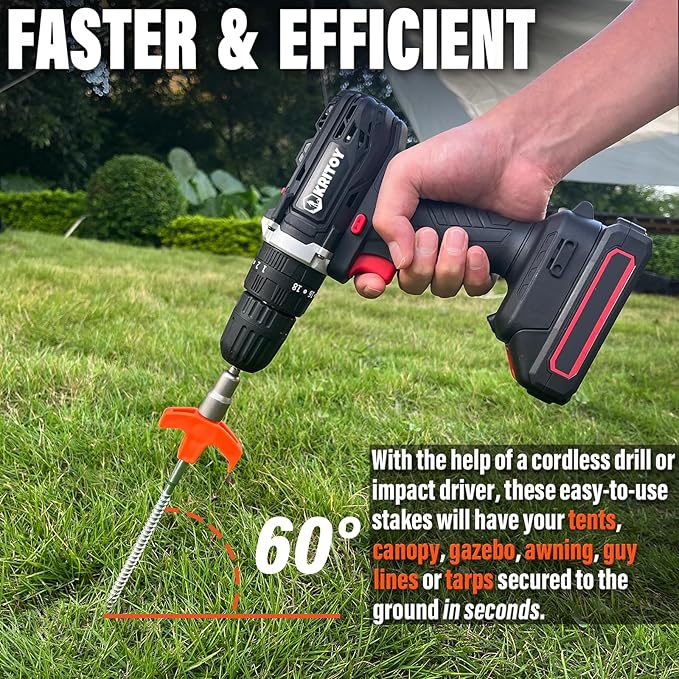 30 Pack Tent Stakes Heavy Duty - 8" Screw in Tent Stakes - Ground Anchors Screw in - Tent Pegs Camping Stakes - Metal Threaded Tent Spikes with 1 Hex Head Driver, 1Stopper T Pull Hook and Storage Bag