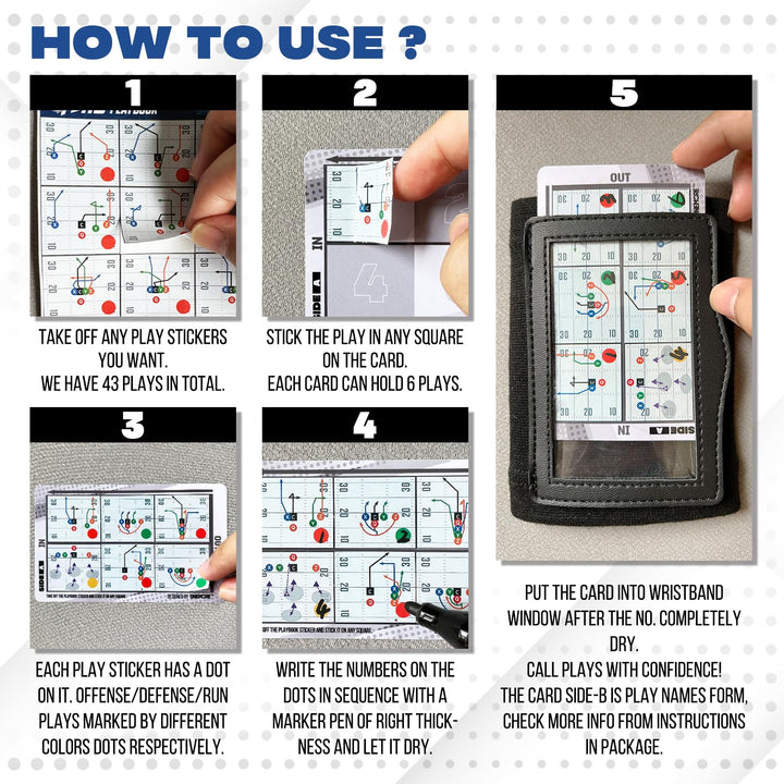 1NMORE Football Wristbands with Playbook System,Wrist Coach for Youth,Softball Wristbands with Tactics Stickers & Cards Black-1 Pack