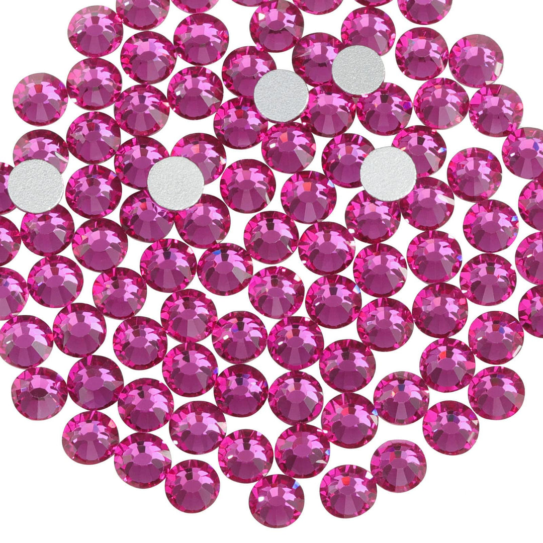 Beadsland 288Pcs Flat Back Crystal Rhinestones Round Gems For Nail Art And Craft Glue Fix, Fuchsia, Ss34,7.1-7.3Mm