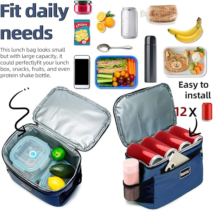 BEIMILY Lunch Box for Men/Women,Small Insulated Lunch Bag,Reusable LunchBox for work Picnic Hiking Beach,Leakproof Soft Cooler Tote Bag Organizer with Adjustable Shoulder Strap for Adults (Blue)