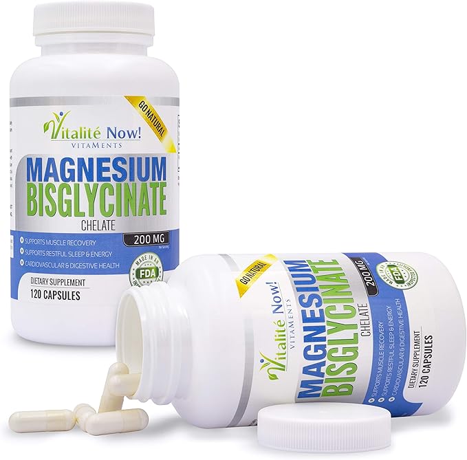 Magnesium Bisglycinate 200mg 100% Chelated - Max Absorption & Bioavailability, Fully Reacted & Buffered, No Laxative Effect - Sleep, Energy, Leg Cramps, Headaches - Non-GMO