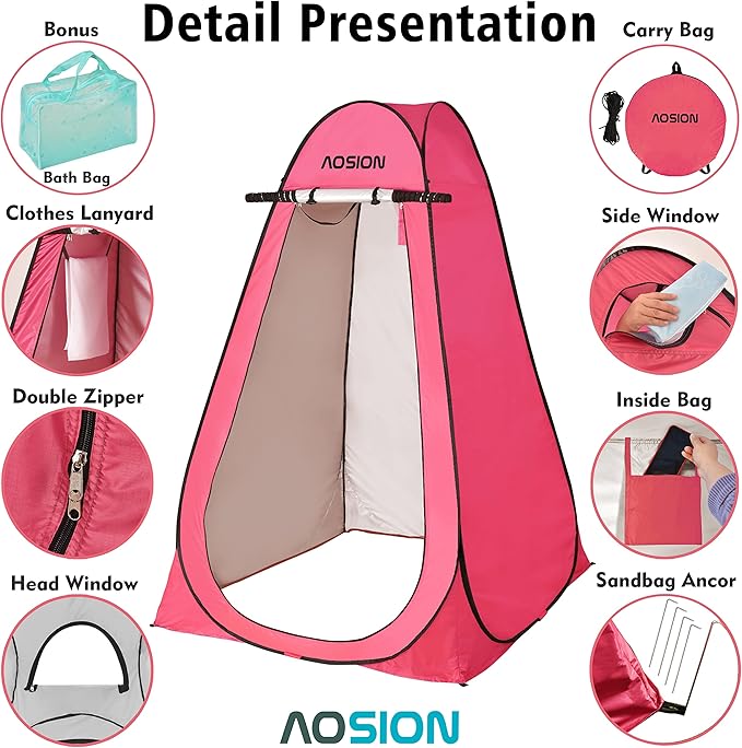 AOSION Privacy Shower Tent,Pop Up Changing Tent,Camp Bathroom Changing Dressing Room,Sun Sunshade Canopy Outdoor Rain Shelter for Camping Hiking Beach Picnic Fishing.