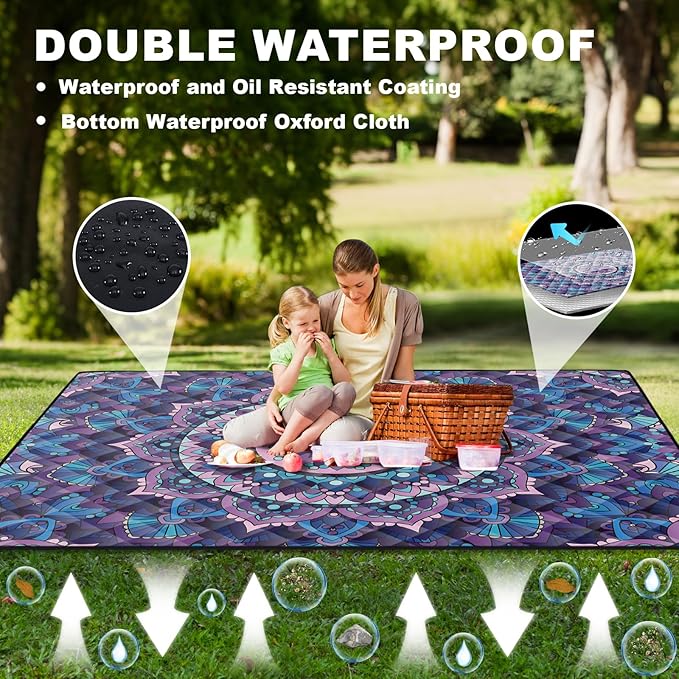 Picnic Blankets Oversized 60x80 Beach Blanket Waterproof Sandproof Foldable Large Outdoor Grass Mat Travel Camping Essentials RV Road Trip Accessories Vacation Gear Gifts for Couple Women Mom