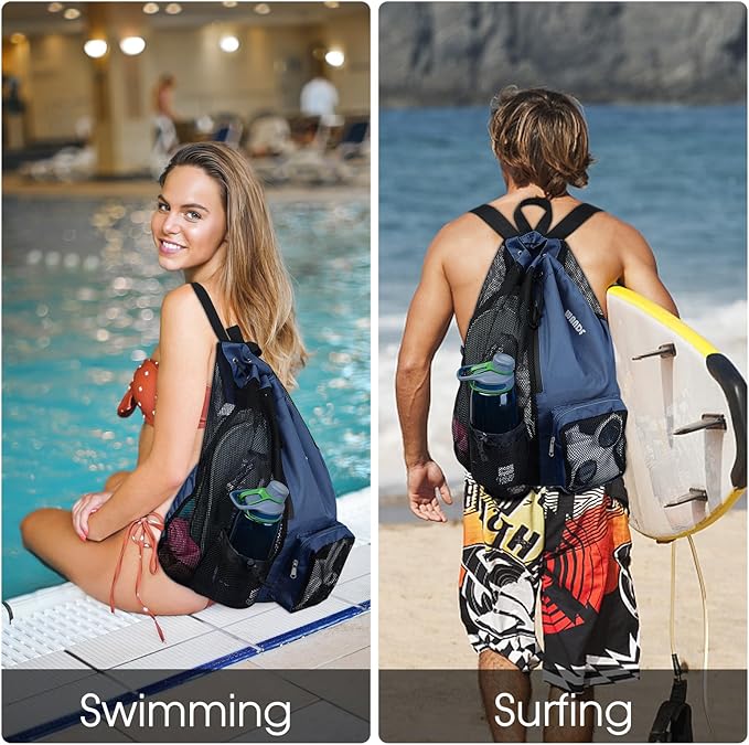 WANDF Swim Bag Mesh Drawstring Backpack with Wet Pocket for Swimming, Gym, and Workout Gear