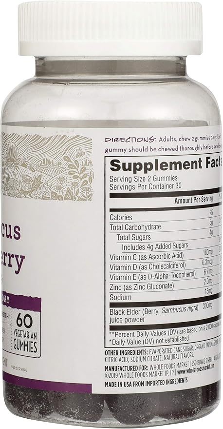 365 by Whole Foods Market, Gummy Elderberry, 60 Count (Pack of 2)