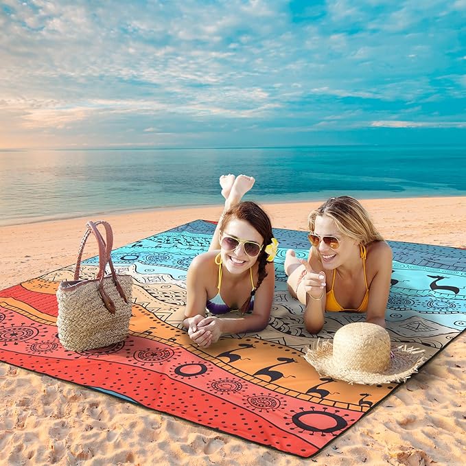 AISPARKY Beach Blanket Waterproof Sandproof, Oversized Large Beach Mat 79" X 83"/120"x108" for 1-8 Adults, Quick Drying&Compact&Lightweight, Picnic Mat Vacation Essentials for Beach Camping Travel