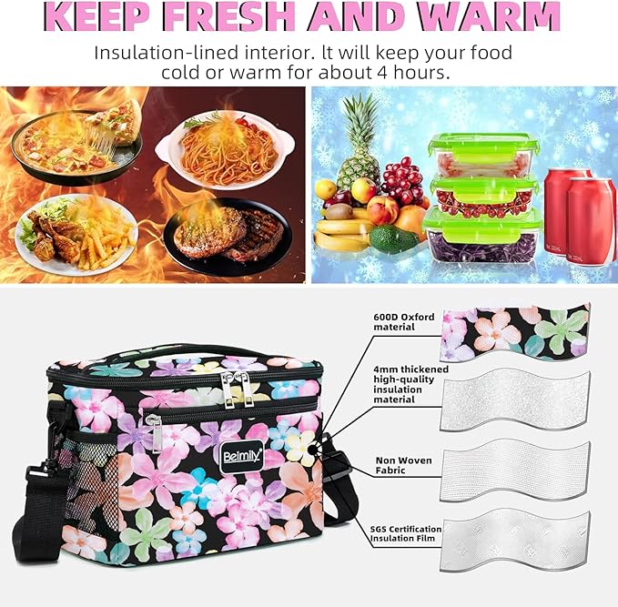 BEIMILY Lunch Bag for Women/Men,Reusable Lunch Box Small Lunch Bag Soft Sided,Leakproof Cooler Bag for Work