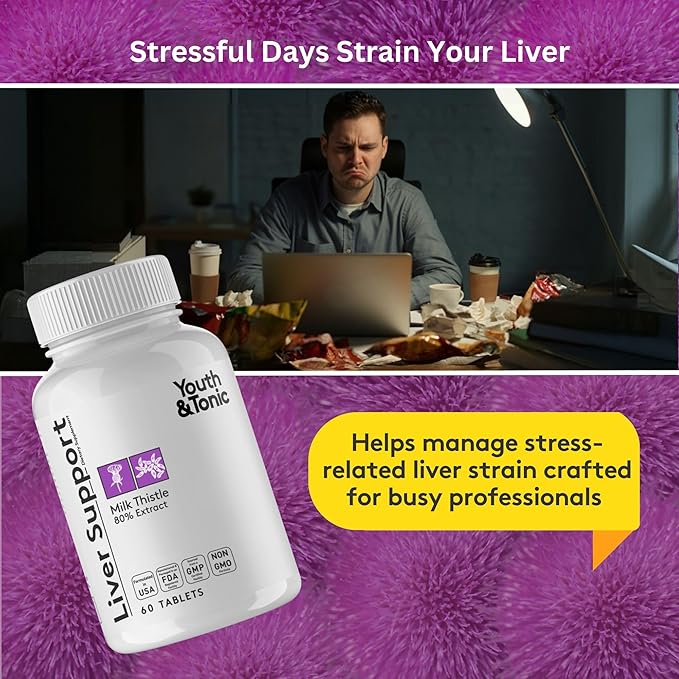 Youth & Tonic Liver Detox Cleanse Supplement – Silymarin Milk Thistle Complex Formula for Body Health, Repair & Support – Non-GMO Herbal Vitamins – 60 Capsules for Women & Men