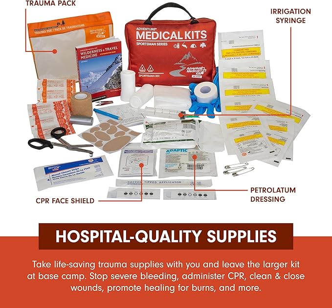 Adventure Medical Kits Sportsman Series Medical Kit - 300 - First Aid Kit for Camping, Hiking, Hunting & More - For 6 People for 7 Days - Includes Bandages, Medicine, Guide Book & More