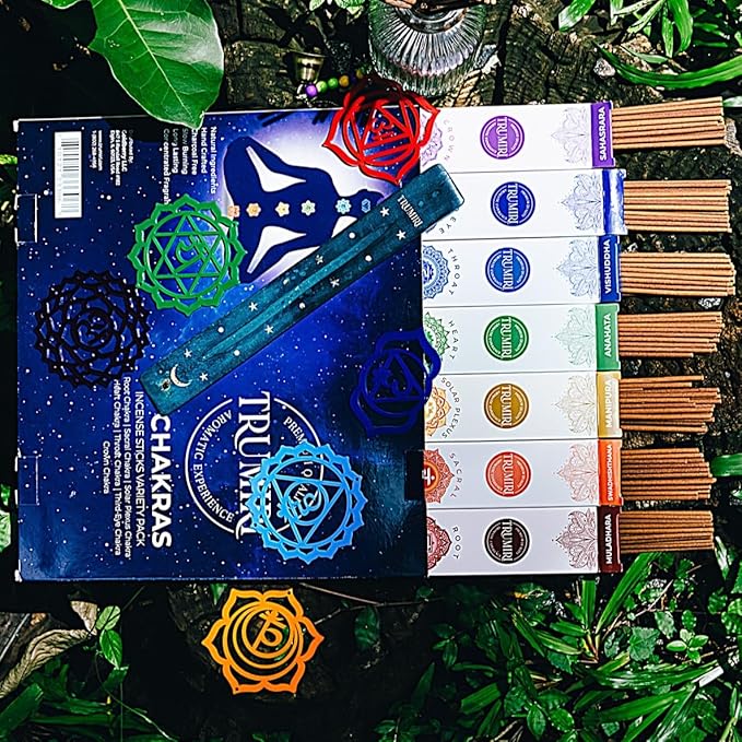 Chakra Incense Sticks - Total 120 Insence-Sticks (20 Insense x 6 Incents) - Incienso Incents-Sticks for 7 Chakra Meditation Muladhara Sacral Manipura Heart Throat Crown Ajna + Incense Holder