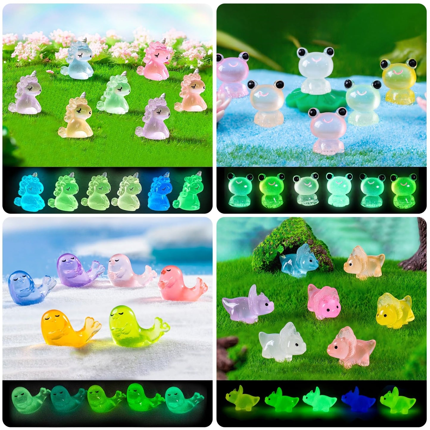 136PCS Mini Luminous Resin Animals, Cute Tiny Small Resin Animals Little Plastic Animal Figurines Small Ducks Bulk Glow in the Dark for Fairy Garden Dollhouse Plant Decorations