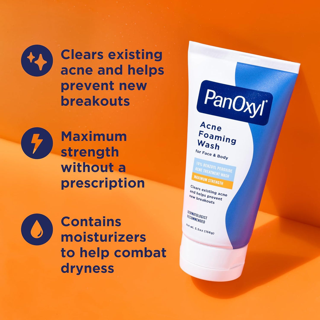 PanOxyl 10% Benzoyl Peroxide Acne Foaming Wash | Maximum Strength, 5.5 Oz