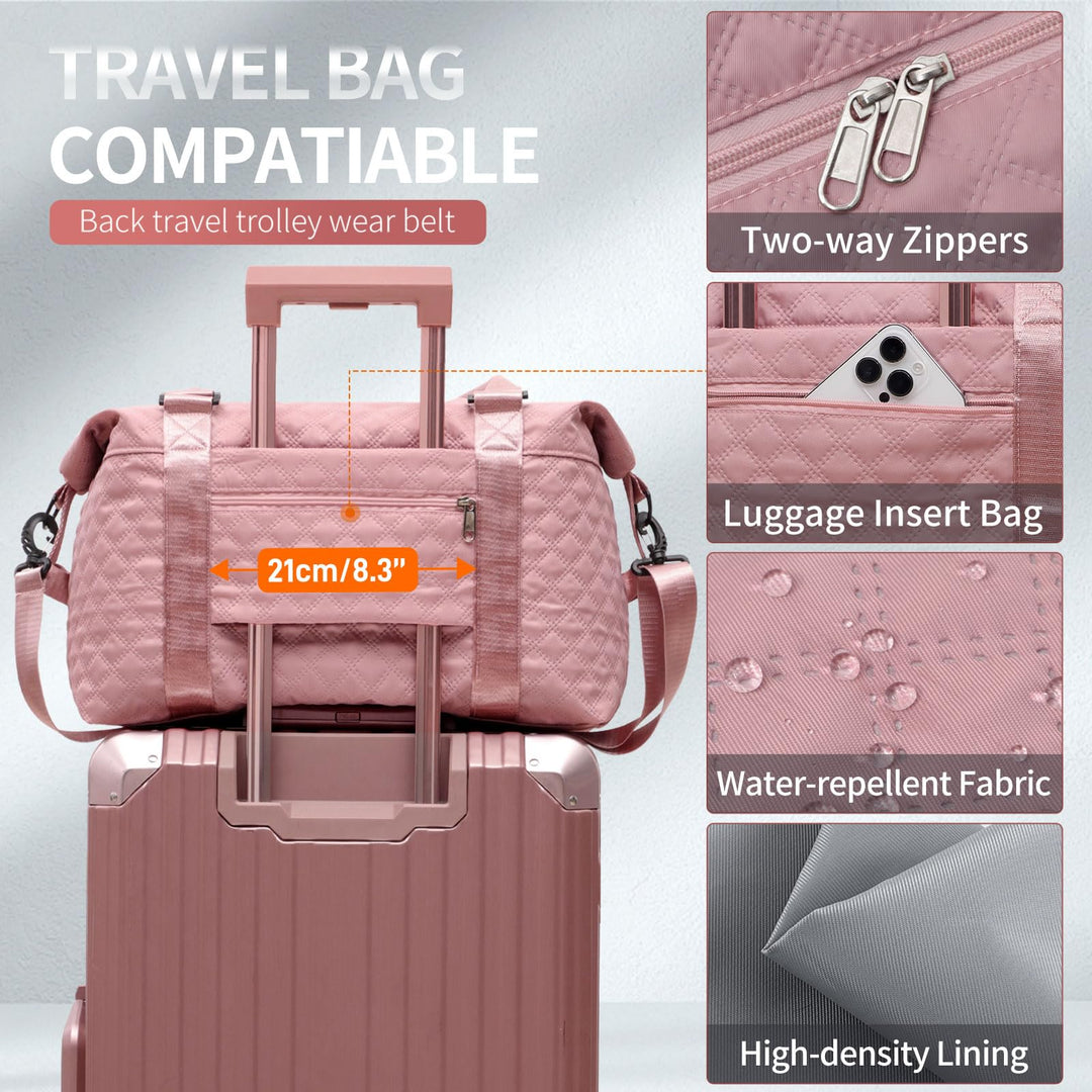 FIORETTO Women's Water-Resistant Travel Gym Duffle Bag with Detachable Strap, Multi-Functional, Ideal for Travel, Gym, Sports, Weekender, DUffel, with Toiletry Bag, Pink