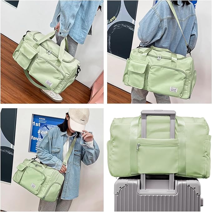 Travel Duffel Bag with Shoes Compartment Sports Gym Bag with Dry Wet Separated Pocket for Men and Women, Overnight Bag Weekender Bag Training Handbag Yoga Bag - Green