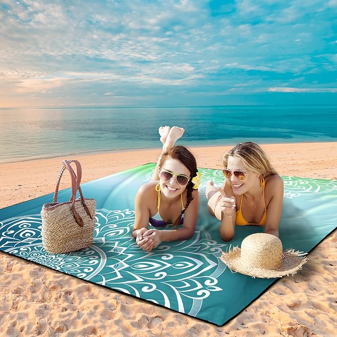 AISPARKY Beach Blanket Waterproof Sandproof, Oversized Large Beach Mat 79" X 83"/120"x108" for 1-8 Adults, Quick Drying&Compact&Lightweight, Picnic Mat Vacation Essentials for Beach Camping Travel
