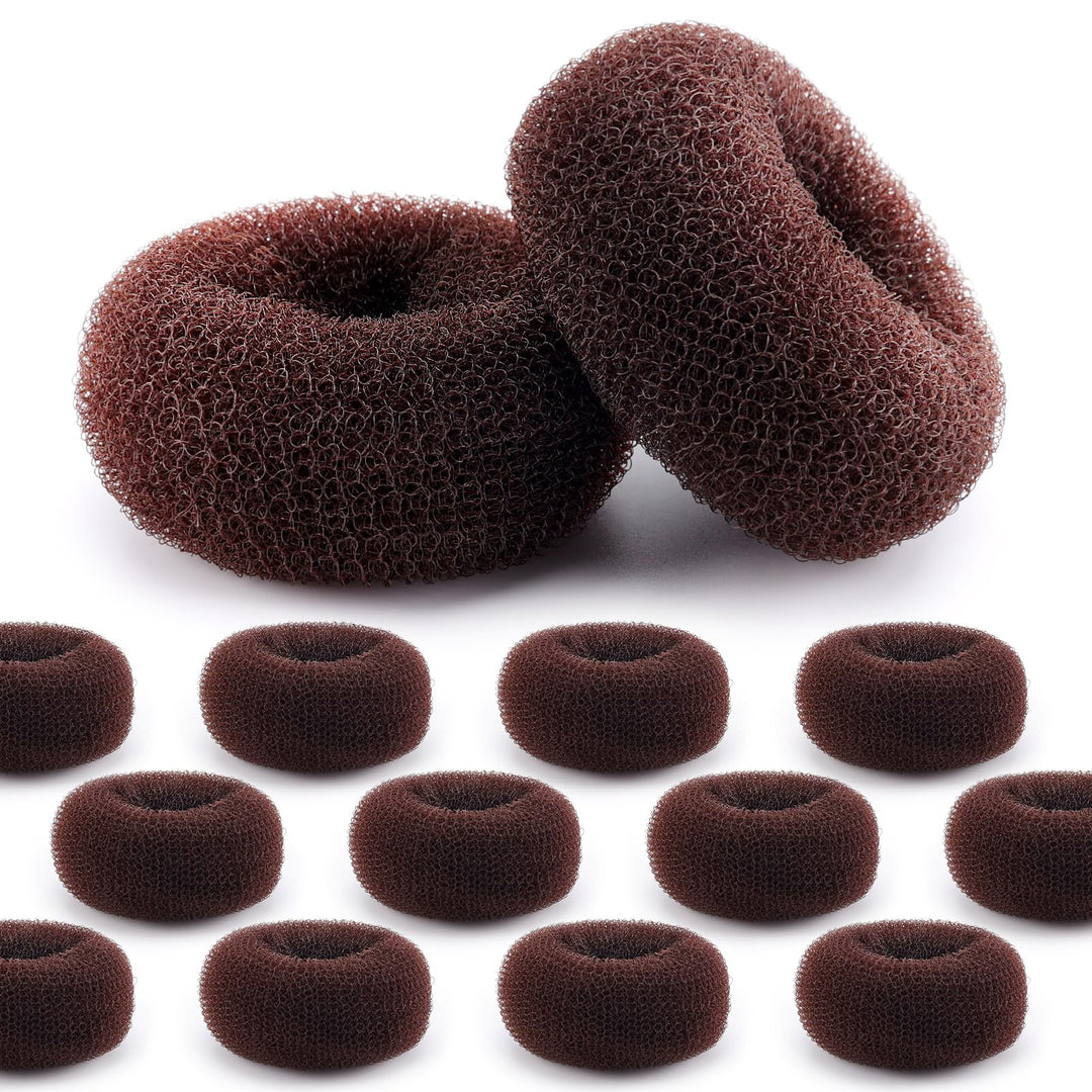 HOFASON Hair Bun Maker Donut 12 Pcs, Medium Sock Bun Doughnuts for Ballet Style Buns, Long Hair Accessories Bulk Ring Shaper for Women and Girls (Size M / 2.75 Inch, Brown)