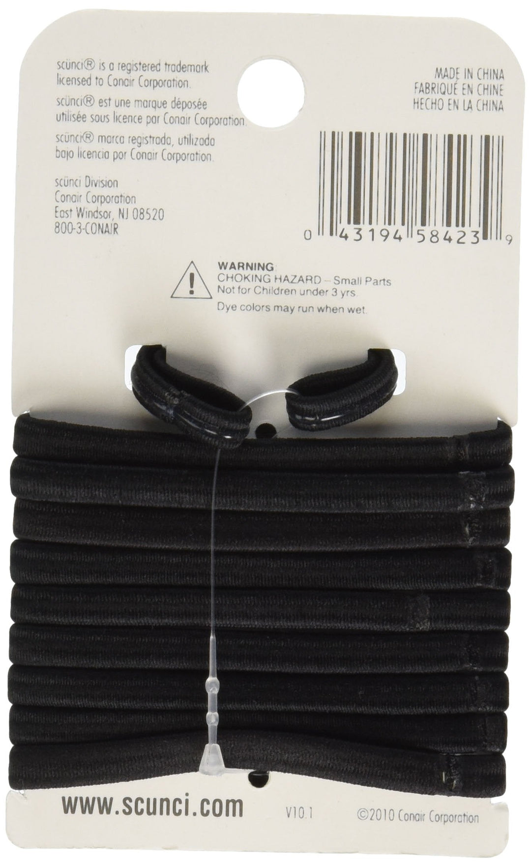 Scunci Large No Slip Elastics, Black, 10 Count (Pack of 1)
