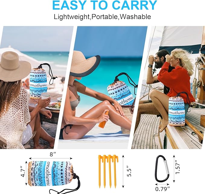 Beach Blanket, Sandproof Beach Mat 79" X 82" for 4-7 Adults, Large Waterproof Beach Blanket Quick Drying Lightweight Beach Blanket with 4 Stakes for Travel Camping Hiking (Sea World)