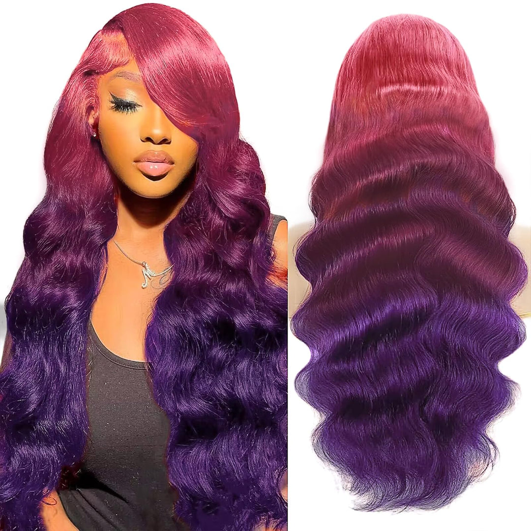 30 Inch Pink Ombre 13X4 Hd Lace Front Wig Human Hair Body Wave 3 Tone Pink To Purple Glueless Wigs Dark Pink Root Rainbow Colore