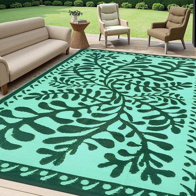 Anidaroel 8x10 Outdoor Rug for Patios Clearance, Waterproof Camping Rug for Outside RV, Reversible Plastic Straw Outside Rugs, Large Outdoor Area Rug for Garden, Camper(Green,8’x10’)