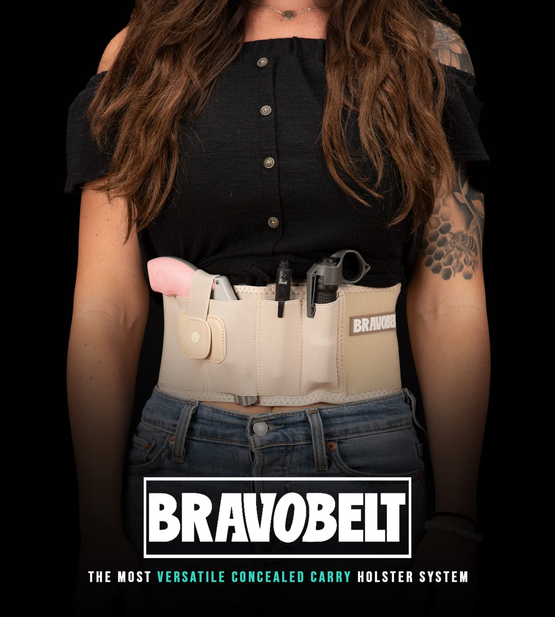 BravoBelt Belly Band Holster - Athletic Flex FIT for Running, Jogging, Hiking - G17-43 S&W M&P 40 Shield | for Men & Women (Tactical Nude, XL - 45" - 55" Belly)