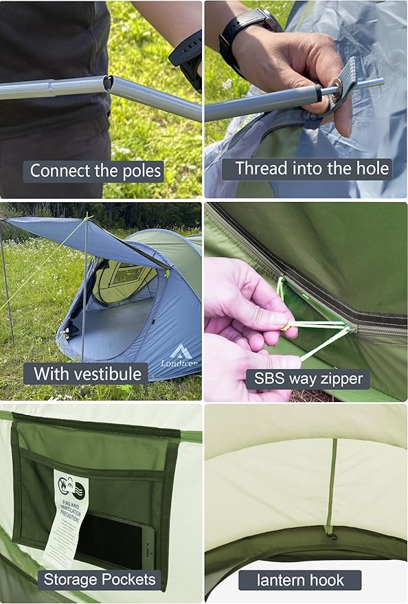 4 Person Easy Pop Up Tent Waterproof Automatic Setup 2 Doors-Instant Family Tents for Camping Hiking & Traveling