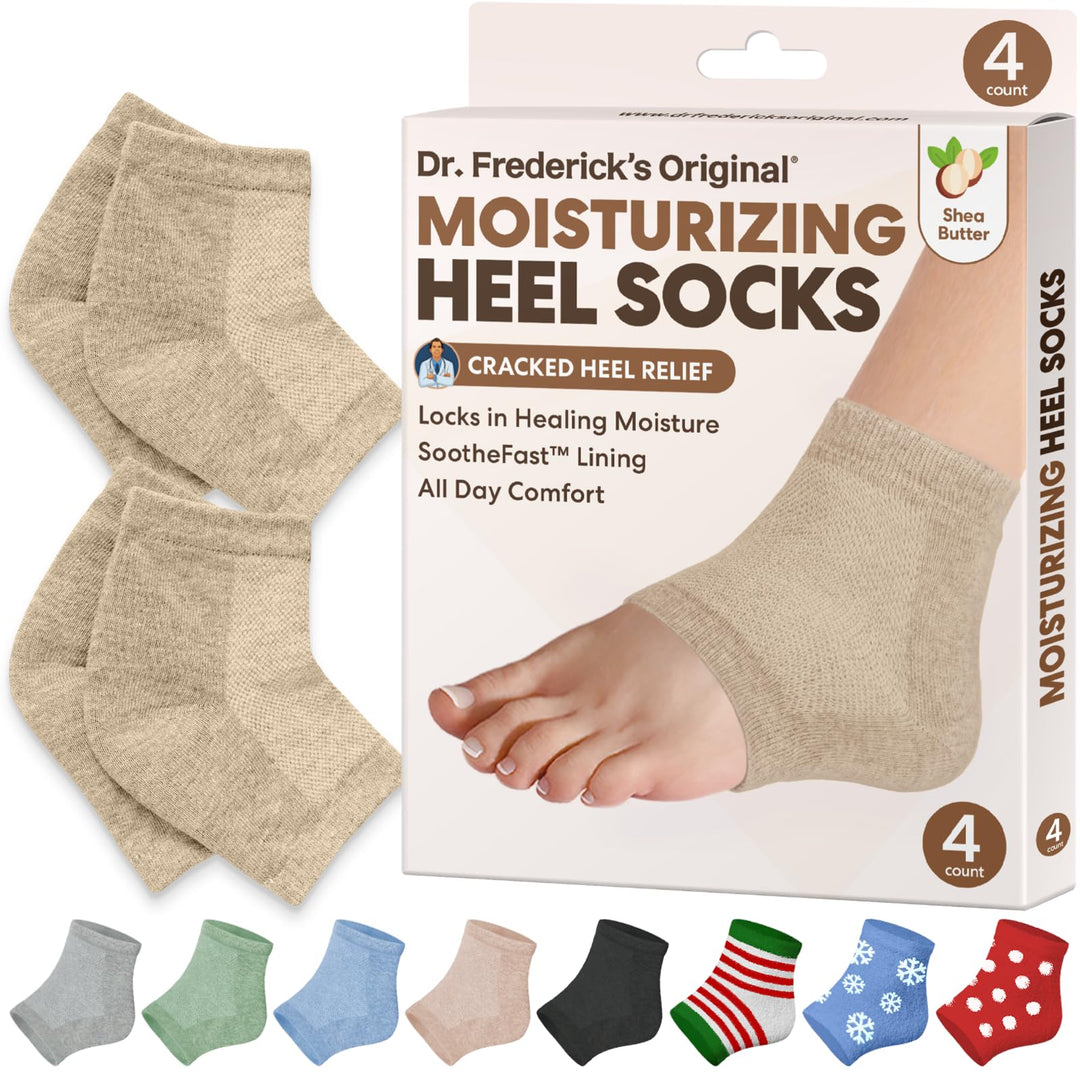 Dr. Frederick's Original Moisturizing Heel Socks for Cracked Heel Treatment - 2 Pairs - Socks for Dry Feet - Cracked Skin Repair & Overnight Hydration - Foot Care for Women & Men - Shea Butter