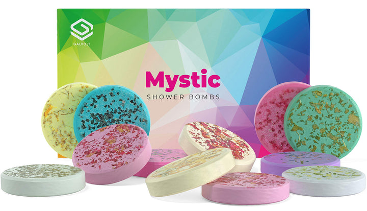 GALVOLT Mystic Set of 12 Shower Bombs - Shower Steamers - Aromatherapy - Essential Oils for Home Spa - Vaporizing Shower Tablets - for Mom and Wife - Perfect Set