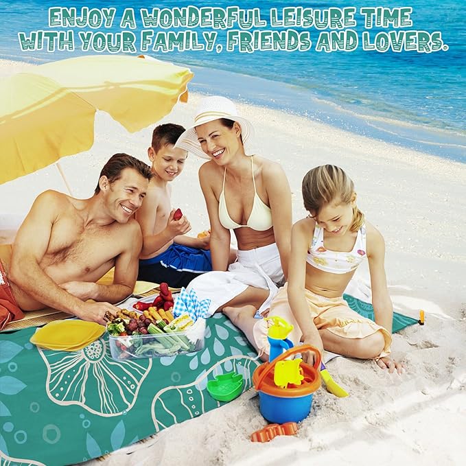 Beach Blanket Waterproof Sandproof 1-7 Adult Oversized 78 '' × 81 '' Lightweight Durable Compact Sand Free Beach Mat for Travel Camping Hiking Picnic Blanket Extra Large