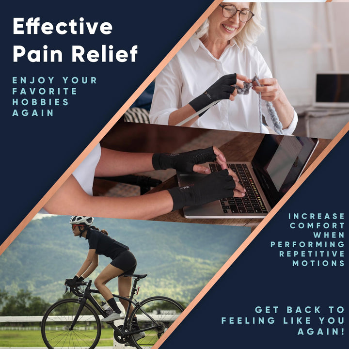 Copper Compression Arthritis Gloves | Fingerless Arthritis Carpal Tunnel Pain Relief Gloves For Men & Women | Hand Support Wrist Brace For Rheumatoid, Tendonitis, Swelling, Crocheting - Grey XS