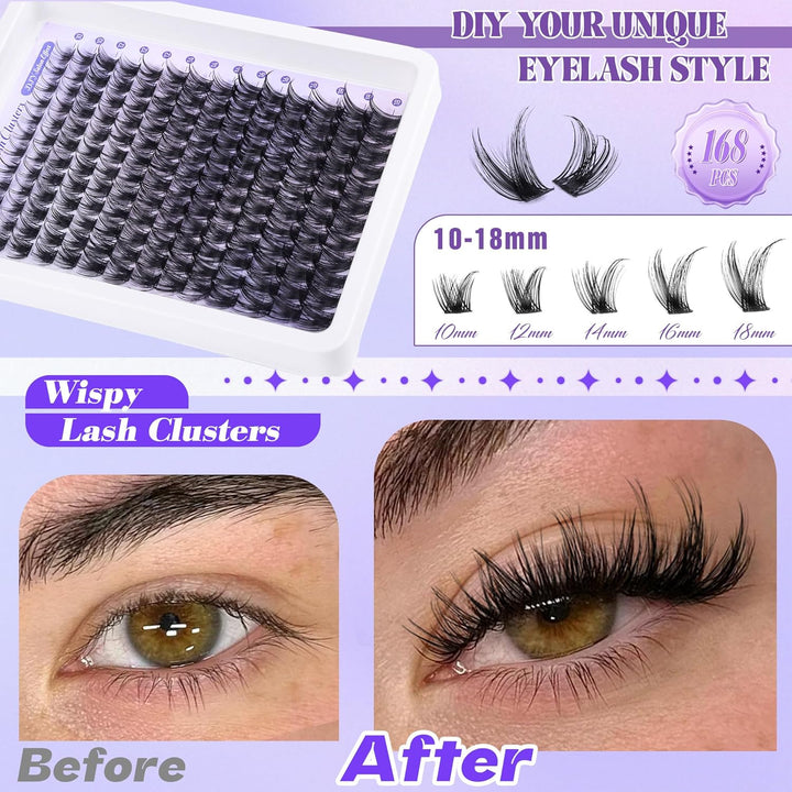 ALICE DIY Natural Lash Clusters | Wispy Anime Cat Eye | 10-16mm, 144 Pcs