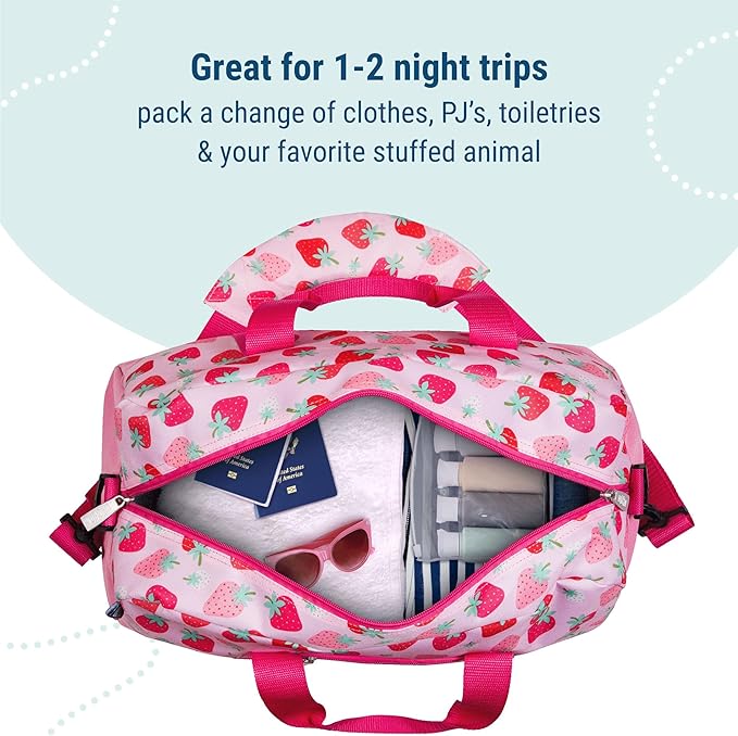 Wildkin Kids Overnighter Duffel Bag – Carry-On Size, Ideal for School & Sleepovers – Strawberry Patch