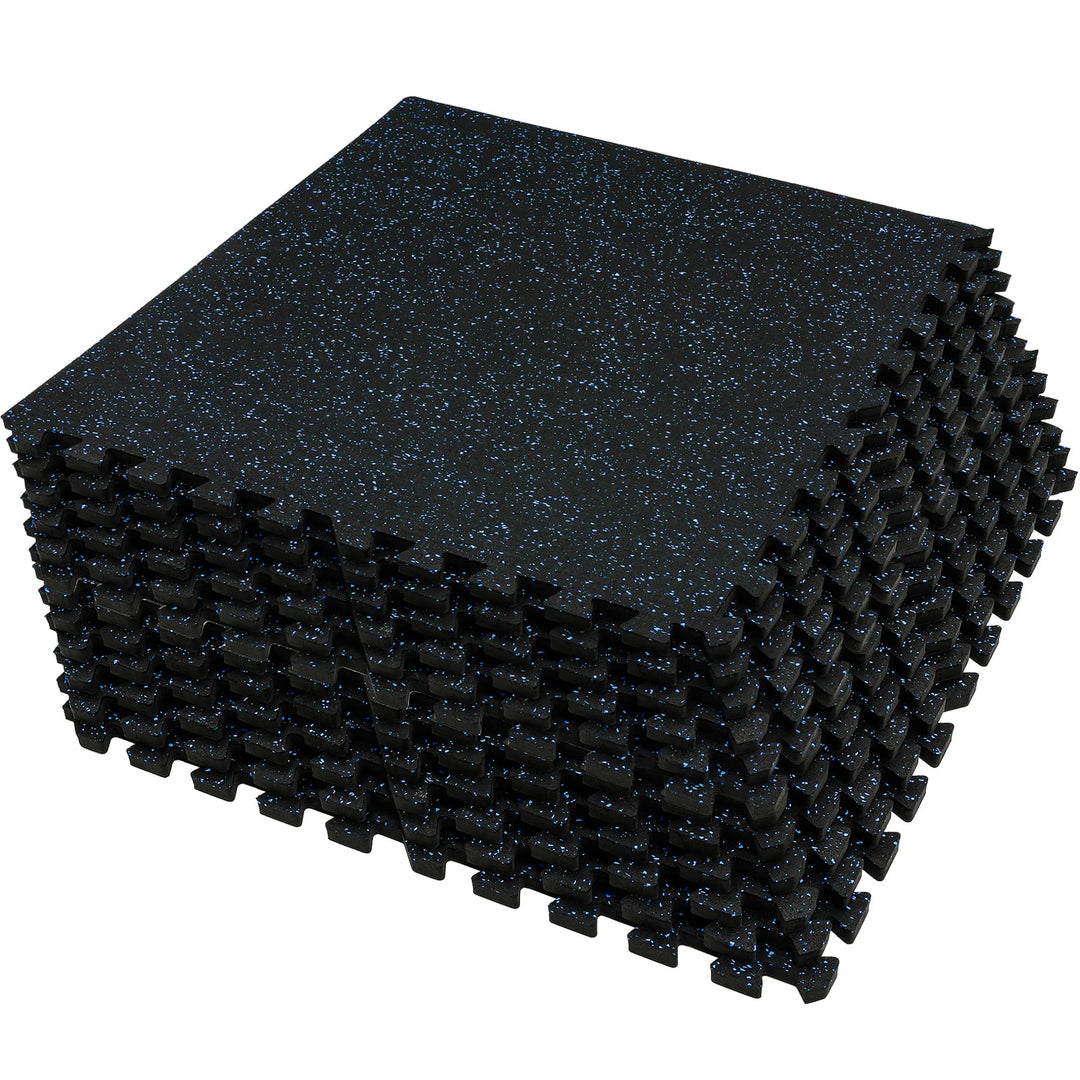 SUPERJARE 0.56'' Thick 12 Pcs 48 Sq Ft Rubber Top Exercise Equipment Mats, High Density EVA Foam Mats with Rubber Top, Interlocking Gym Flooring for Home Gym, Protective Workout Mat, Black/Blue