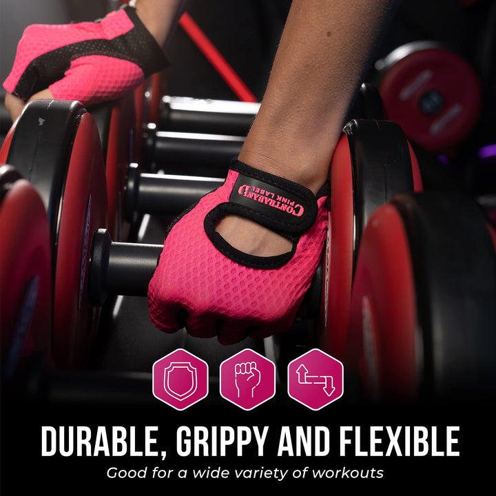 5307 Womens Designer Workout Gloves | Low Sweat Diamond Mesh Fabric w/Grip-Lock™ Silicone Palm (Pink, X-Small)