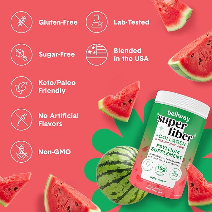 Bellway Super Fiber Powder + Collagen, Watermelon & Bellway Electric Frother Bundle