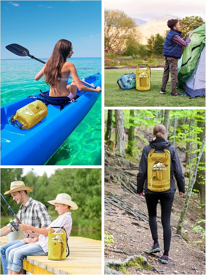 HEETA Dry Bag Waterproof for Women Men, 5L/10L/20L/30L/40L Roll Top Lightweight Dry Storage Bag Backpack with Phone Case for Travel, Swimming, Boating, Kayaking, Camping & Beach, 11 Transparent Colors