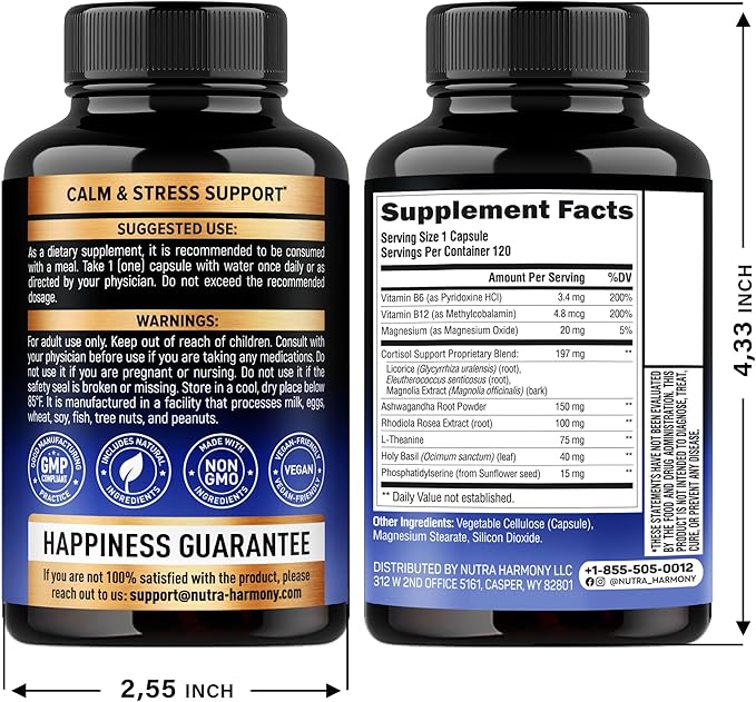 Cortisol Supplement for Women - Holy Basil | Ashwagandha | Rhodiola | L-Theanine - Plant-Based Hormone Balance - Mood, Focus & Sleep Support - Made in USA - Vegan, Non-GMO - 120 Capsules for 4 Months