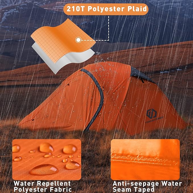 2 Person Camping Tent with 3 Aluminum Alloy Poles, 4 or 3 Season Waterproof Tent, Double Layer,Easy Setup, 2 Doors for Outdoor Hiking,Mountaineering,Survival,Travel