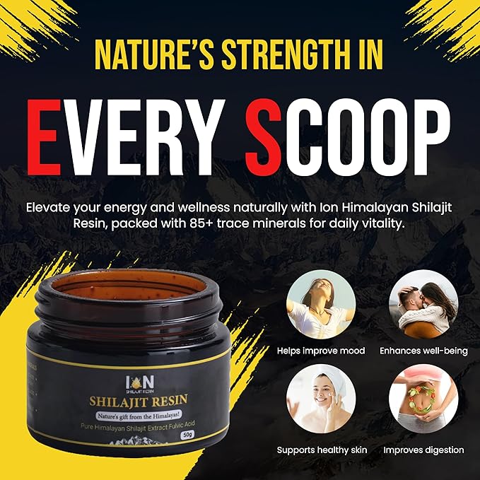 Ion Himalayan Shilajit Resin - Natural Shilajit Resin for Men & Women | Pure Himalayan Shilajit With 85+ Trace Minerals, Fulvic Acid, 50 Gram (1 Pack)