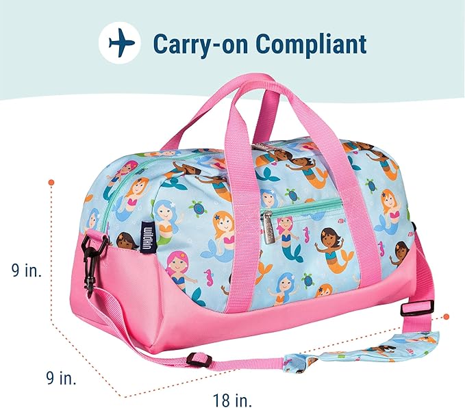 Wildkin Kids Overnighter Duffel Bag – Carry-On Size, Ideal for School & Sleepovers – Mermaids