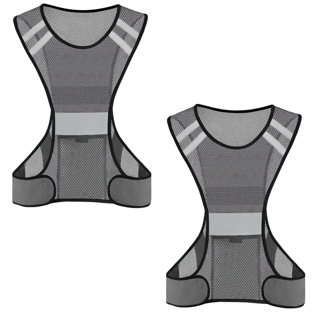 TCCFCCT Reflective Running Vest with Large Pocket, High Visibility Reflective Vest for Men Women, Lightweight Reflective Running Gear for Motorcycling, Cycling, Jogging, Night Walking, 2PCS, Grey