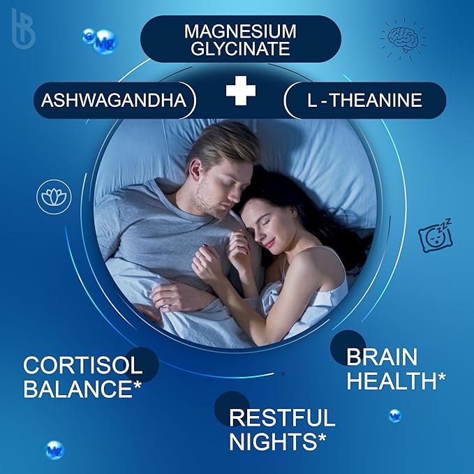 6in1 Restful Day and Night Supplement with Magnesium Glycinate, Vitamin D3, B6, L-Theanine, Ashwagandha and Turmeric Root - Brain, Heart and Digestive Health Support - 120 Vegan Capsules