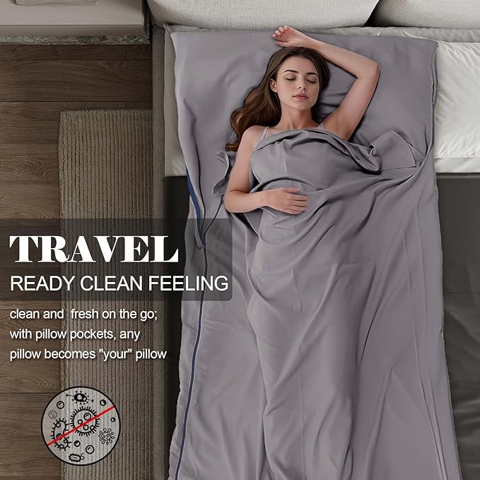 Sleeping Bag Liner,Adult Sleep Sack & Travel Sheets,Travel Sleep Sack for Backpacking, Hotels & Hostels - Lightweight Single & Double Travel Sheet Camping Sheets,Has Full Length Zipper
