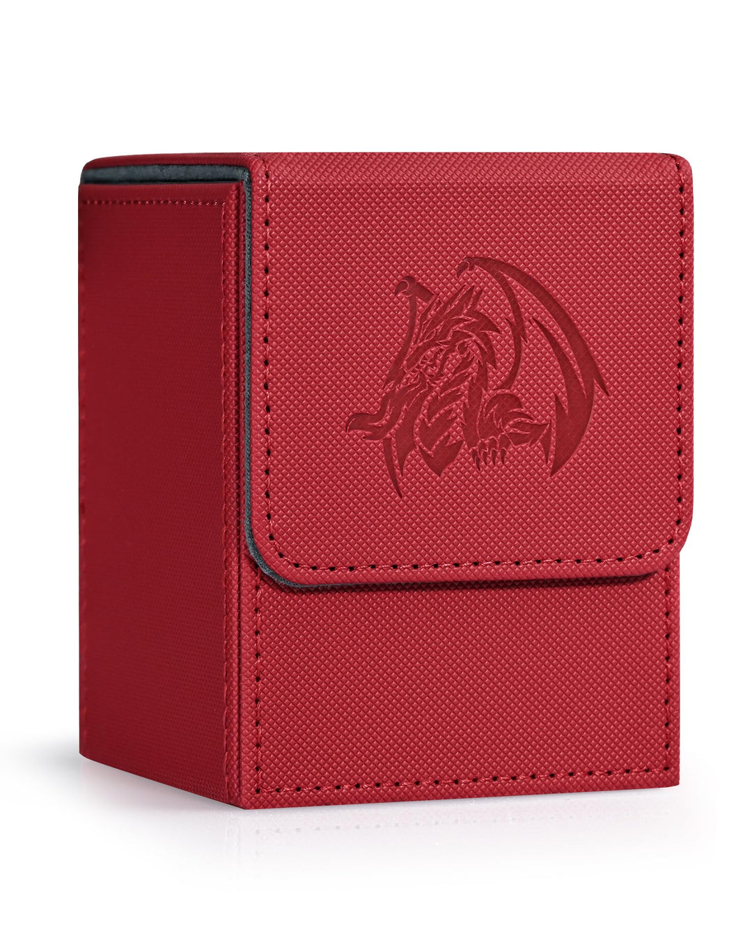 ZLCA Card Deck Box for Trading Cards with 2 Dividers, Card Storage Box Fits 100+ Single Sleeved Cards, PU Leather Strong Magnet Card Deck Case Holder for Magic Commander TCG CCG （Red,Emperor Dragon）