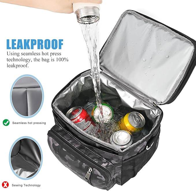 MIYCOO Lunch Bag & Lunch Box for Men Women Double Deck - Leakproof Insulated Soft Large Adult Lunch Cooler Bag for Work (Black Camo,15L)