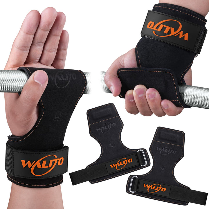 Walito Wrist Straps for Weightlifting - Double Layer Leather Lifting Straps for Gym Deadlift and Powerlifting, with Adjustable Neoprene Padded Wrist Wraps for Men/Women Weight Lifting(Pair)