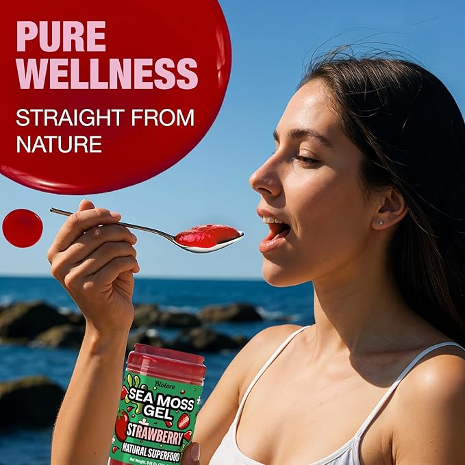 Biolore Sea Moss Gel Strawberry Made in USA Raw Wildcrafted Irish Seamoss Essential Vitamins Trace Minerals Vegan Superfood (Strawberry 8OZ)