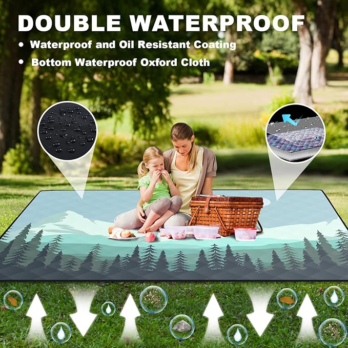 60x80'' Picnic Blankets Extra Large Waterproof Sandproof Packable Outdoor Foldable Beach Park Grass Lawn Mat Summer Camping Essentials Rv Travel Vacation Accessories Gift for Women Men Couples