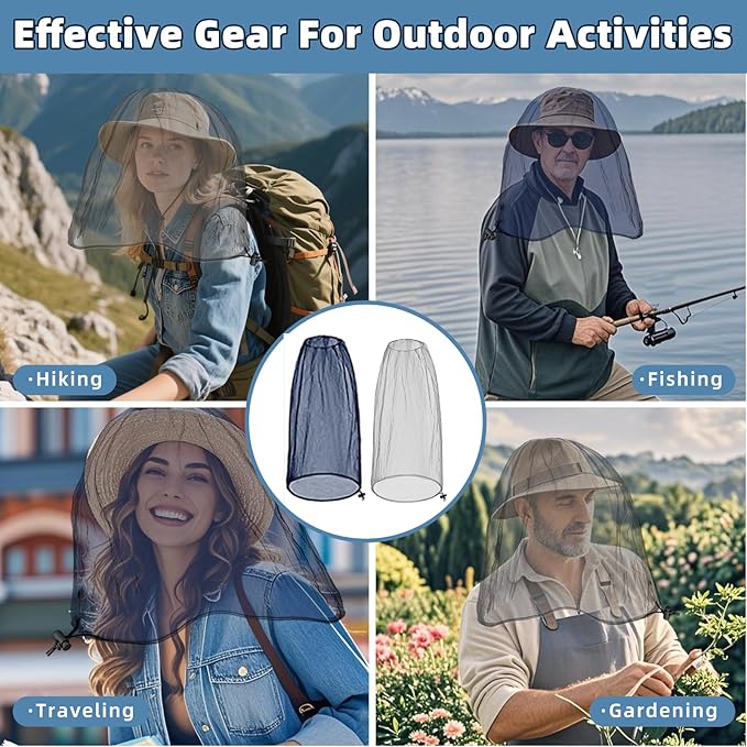 2 Pack Ultra Large Mosquito Net 42x25 Inches Mosquito Head Net Oversized Insect Netting Bug Fits Most Hats for Gardening Hiking Fishing Traveling(Gray+Navy Blue)