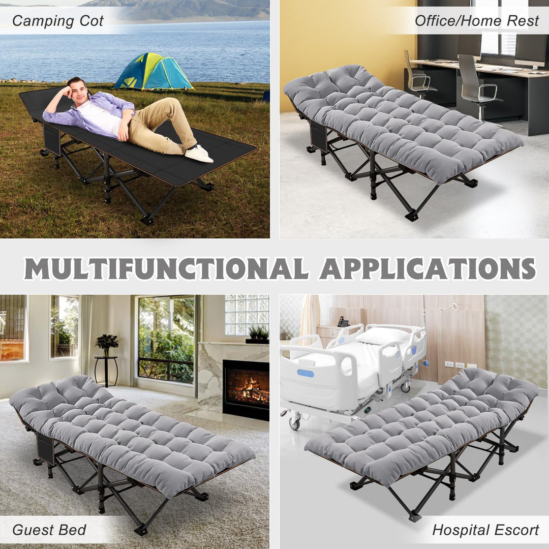 ABORON Oversized XXL Folding Camping Cot W/Mat for Adults, 78" L x 32" W x 18" H, Heavy Duty Outdoor Bed with Carry Bag,1200 D Layer Oxford Travel Camp Cots